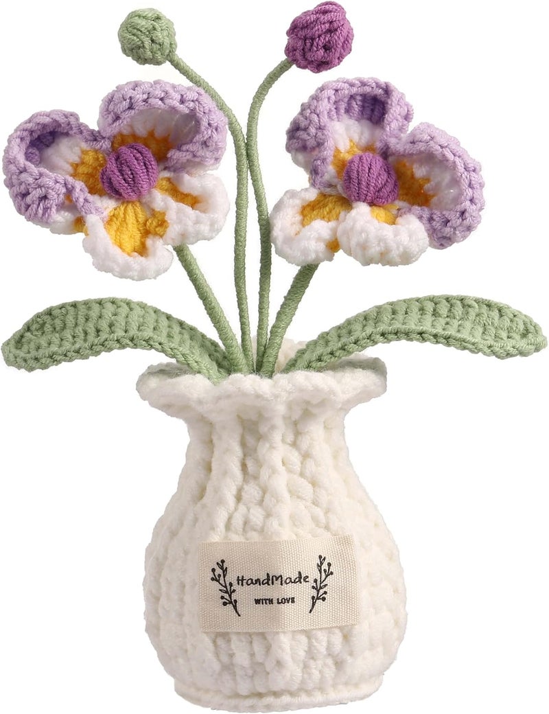 YOOJEE Valentines Day Crochet Flower Pot Gifts for Him Her Boyfriend Girlfriend Women Sister Mom Teacher Couples Wife Husband Coworker Birthday Wedding Handmade Knitted Purple Plant Cute Desk Decor - Image 1